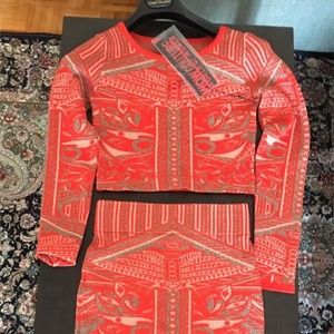 New 2 Piece Jacquard Crop Top Tight Skirt Set